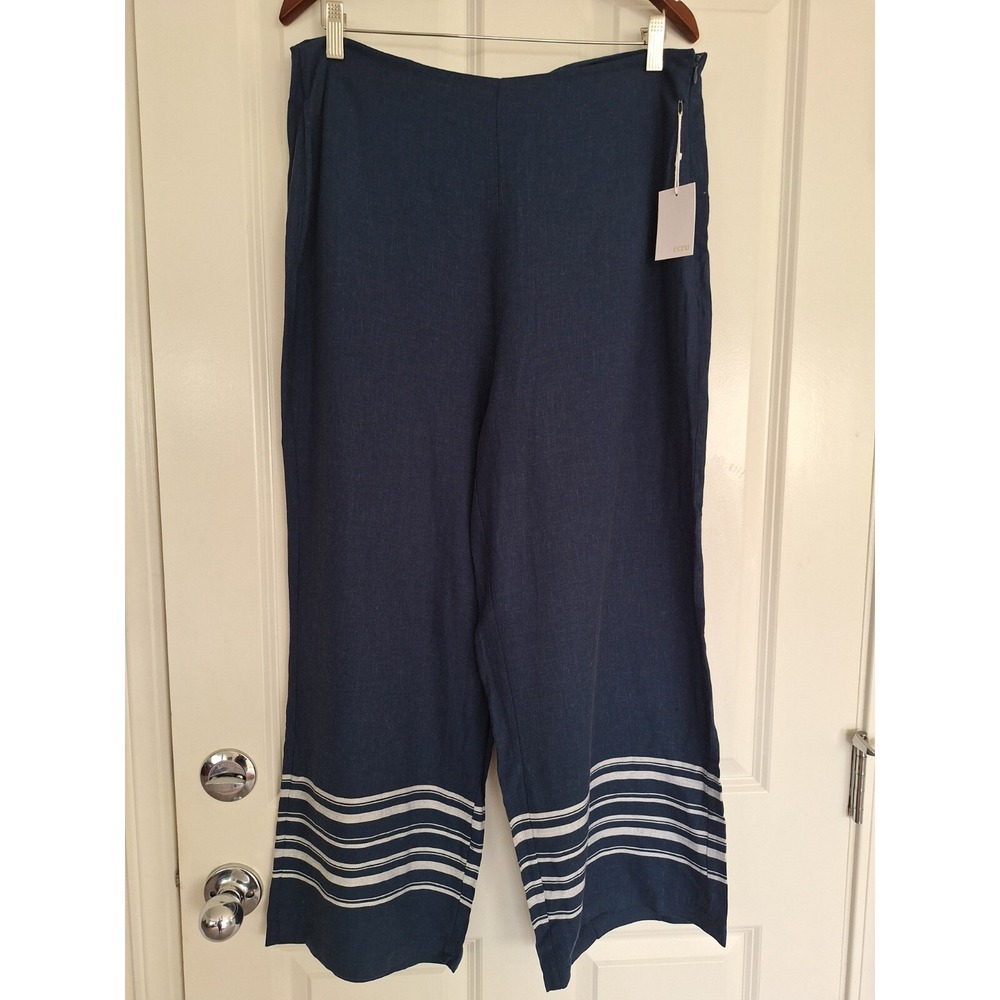 Ecru‎ blue rayon linen pants suze L